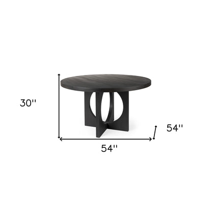 54" Black Rounded Solid Wood Pedestal Base Dining Table - Loft&Timber