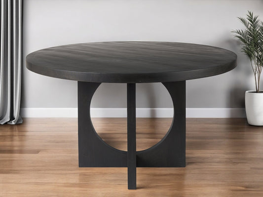 54" Black Rounded Solid Wood Pedestal Base Dining Table - Loft&Timber