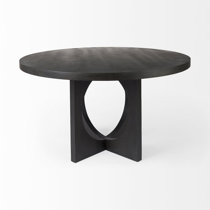 54" Black Rounded Solid Wood Pedestal Base Dining Table - Loft&Timber