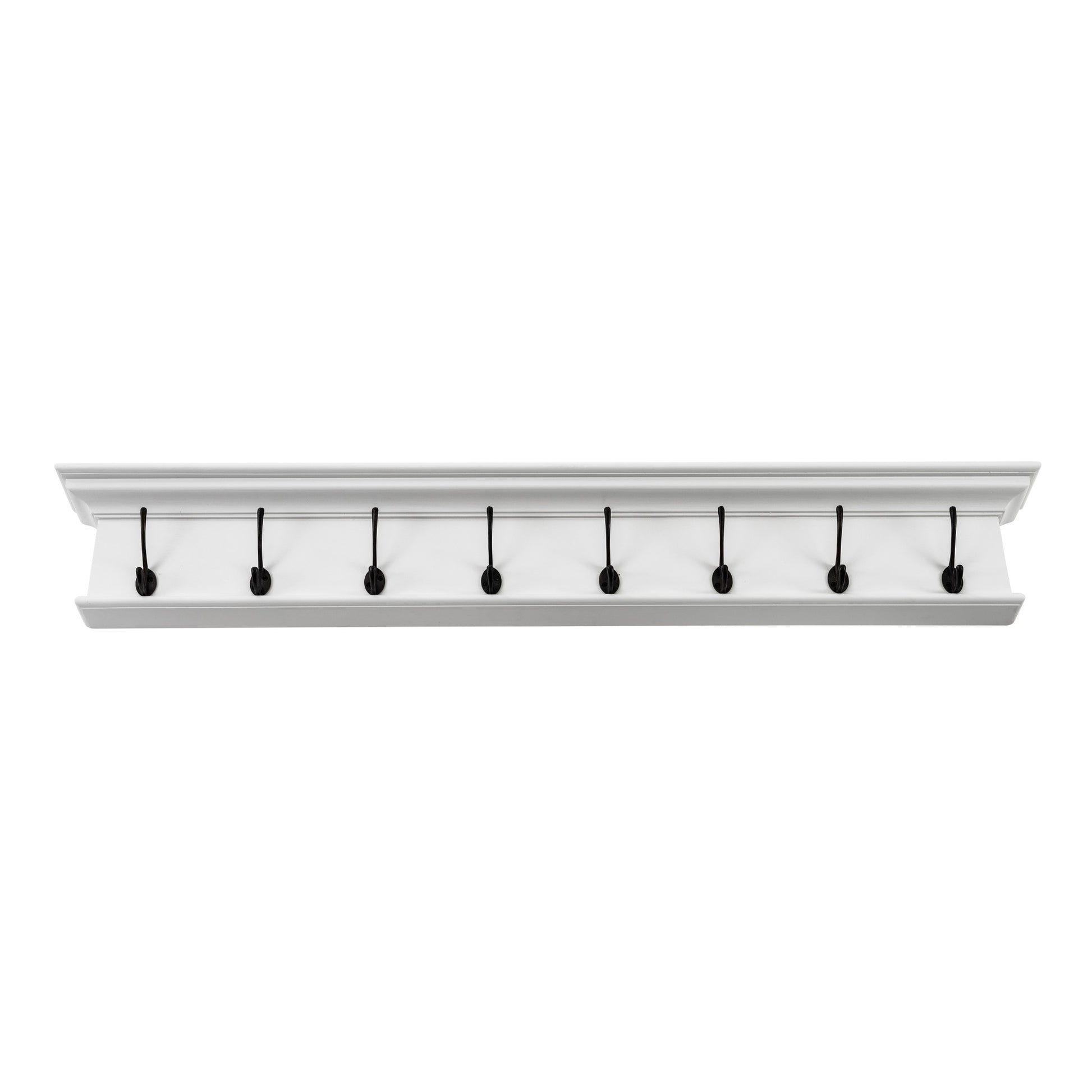 51" White Solid Wood Eight Hook Wall Mount Coat Rack-2
