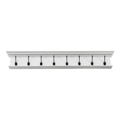 51" White Solid Wood Eight Hook Wall Mount Coat Rack-2