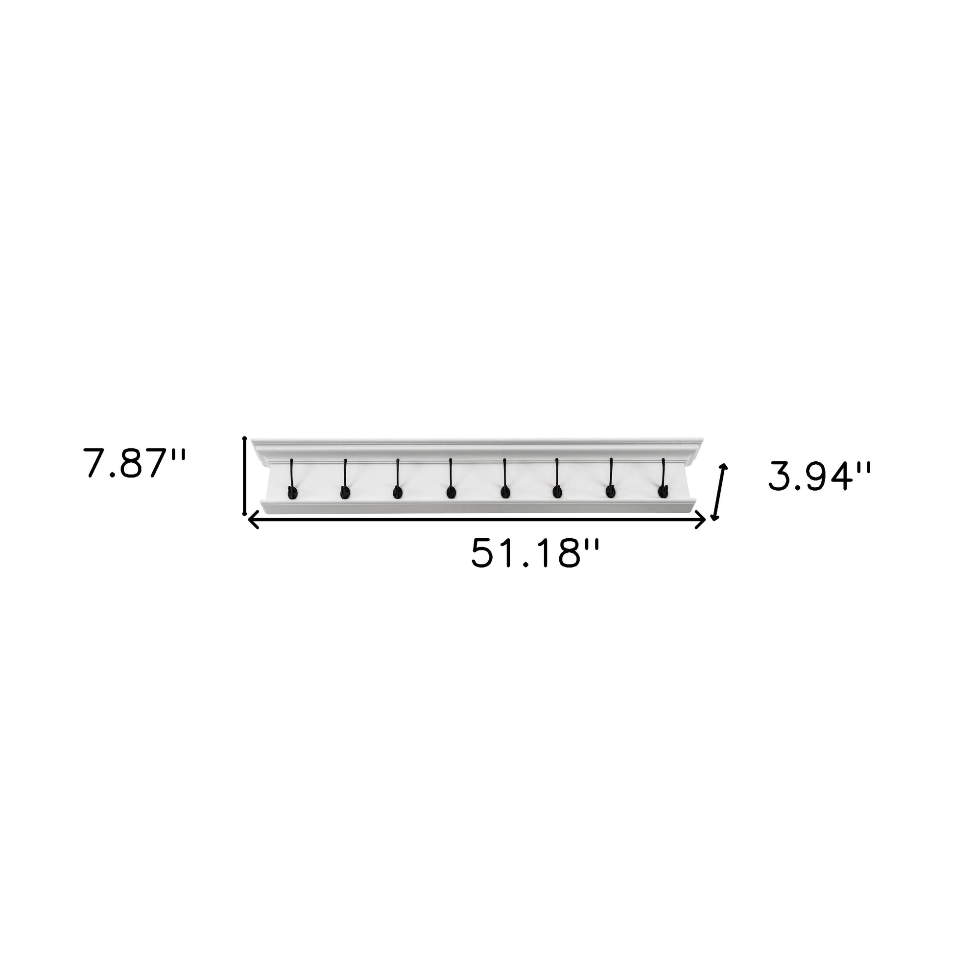 51" White Solid Wood Eight Hook Wall Mount Coat Rack-6