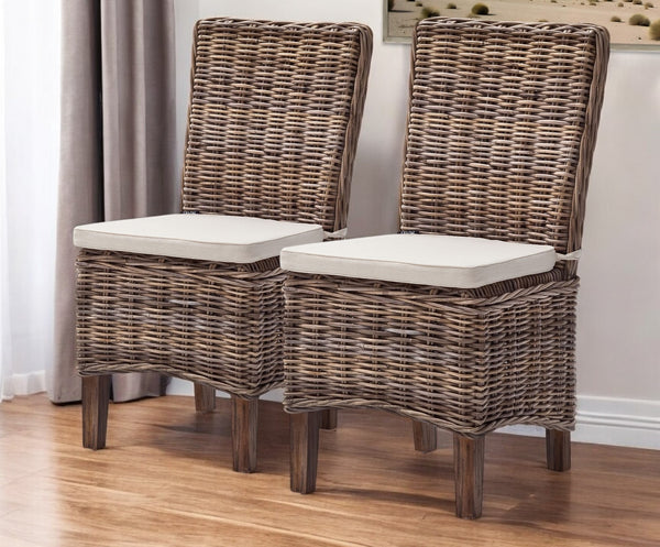 Set of Two Cream and Brown Dining Parsons Chairs-0
