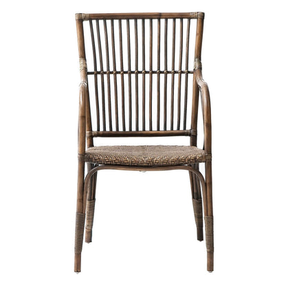 Set of Two Natural Rattan Slat Back Dining Arm Chairs - Loft&Timber