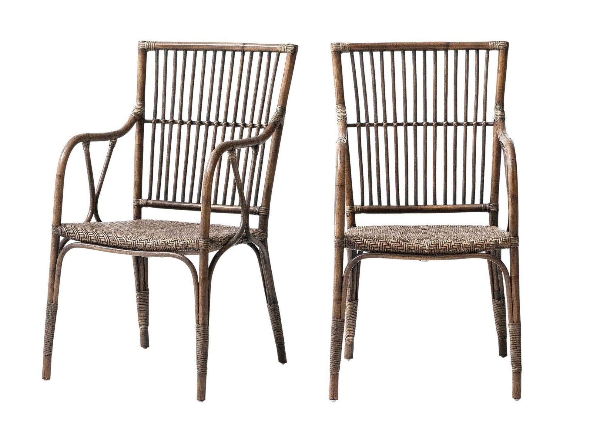 Set of Two Natural Rattan Slat Back Dining Arm Chairs - Loft&Timber
