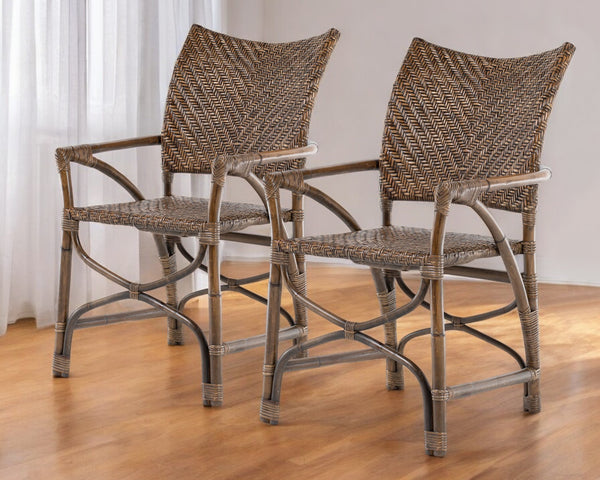 Set of Two Brown Open Back Dining Arm Chairs-0