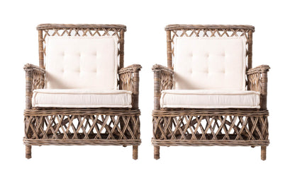 Set of Two Cream and Natural Cross Back Dining Arm Chairs - Loft&Timber