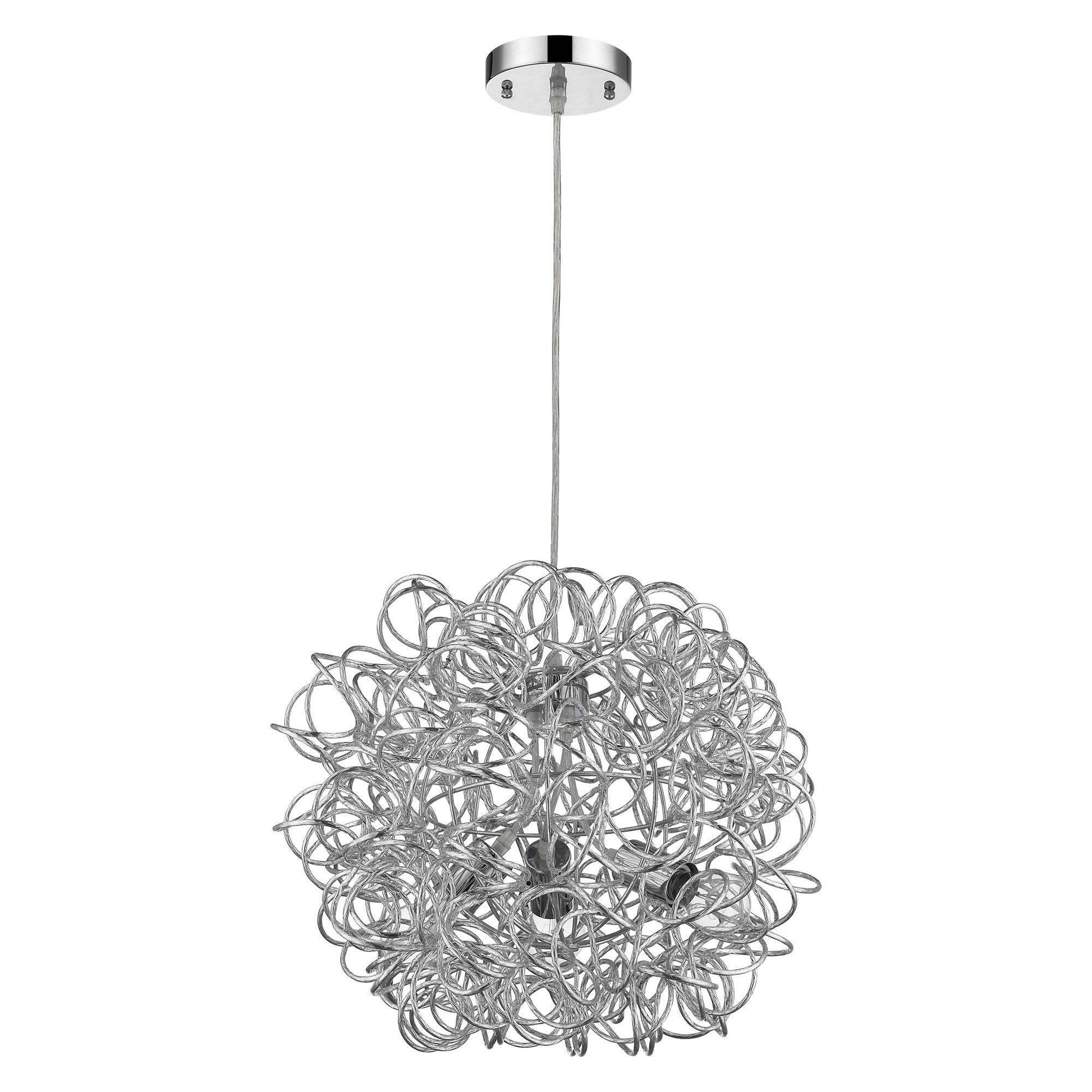 Mingle 3-Light Polished Chrome Pendant With Faceted Chrome Aluminum Wire Shade - Loft&Timber