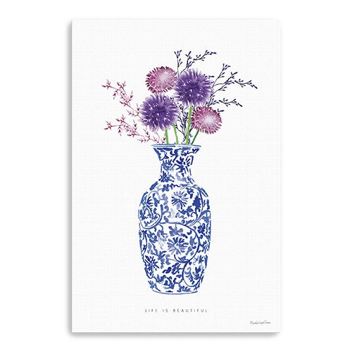 48" x 32" Blue and White Life Floral Vase Canvas Wall Art - Loft&Timber