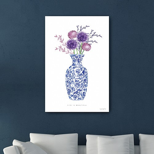 48" x 32" Blue and White Life Floral Vase Canvas Wall Art - Loft&Timber