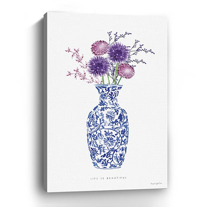 48" x 32" Blue and White Life Floral Vase Canvas Wall Art - Loft&Timber