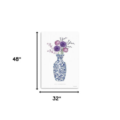 48" x 32" Blue and White Life Floral Vase Canvas Wall Art - Loft&Timber