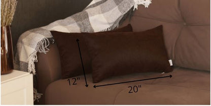 Set of Two 12" X 20" Brown Fabric Lumbar Throw Pillows - Loft&Timber