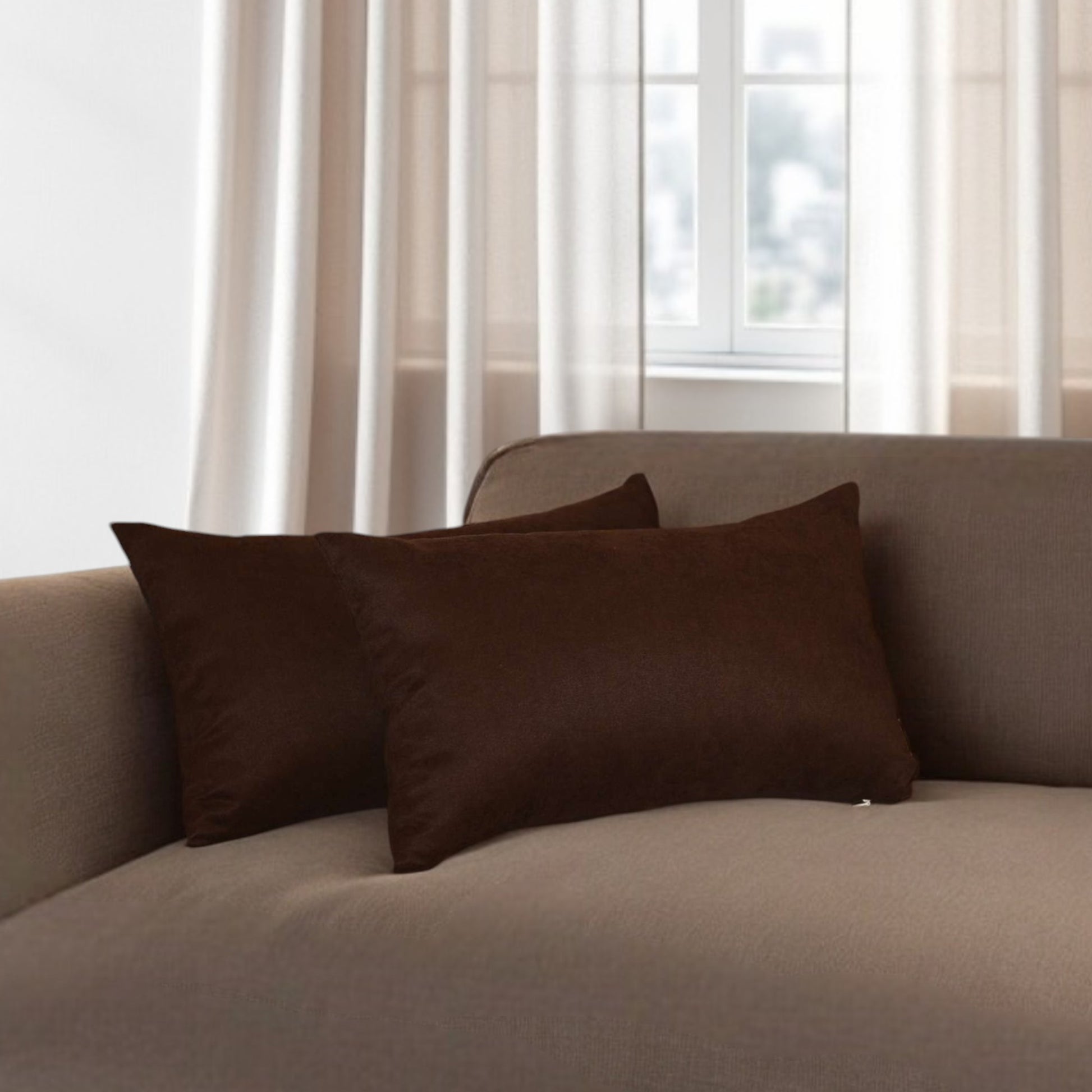 Set of Two 12" X 20" Brown Fabric Lumbar Throw Pillows - Loft&Timber