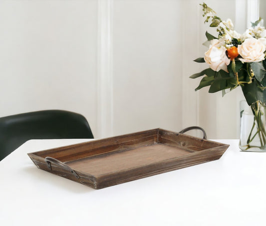19" Brown Wood Handmade Serving Tray With Handles - Loft&Timber