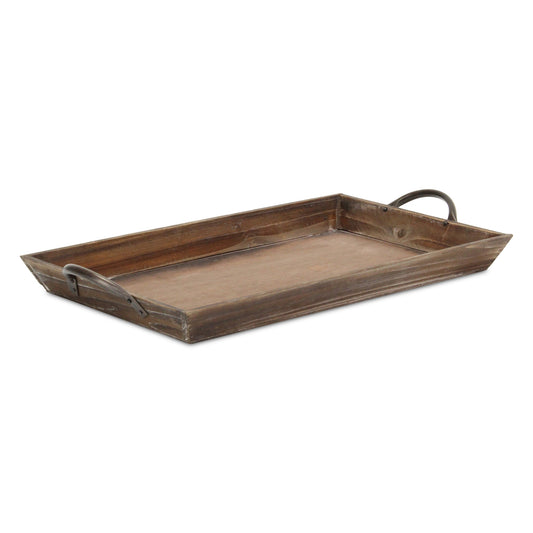 19" Brown Wood Handmade Serving Tray With Handles - Loft&Timber