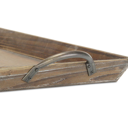 19" Brown Wood Handmade Serving Tray With Handles - Loft&Timber