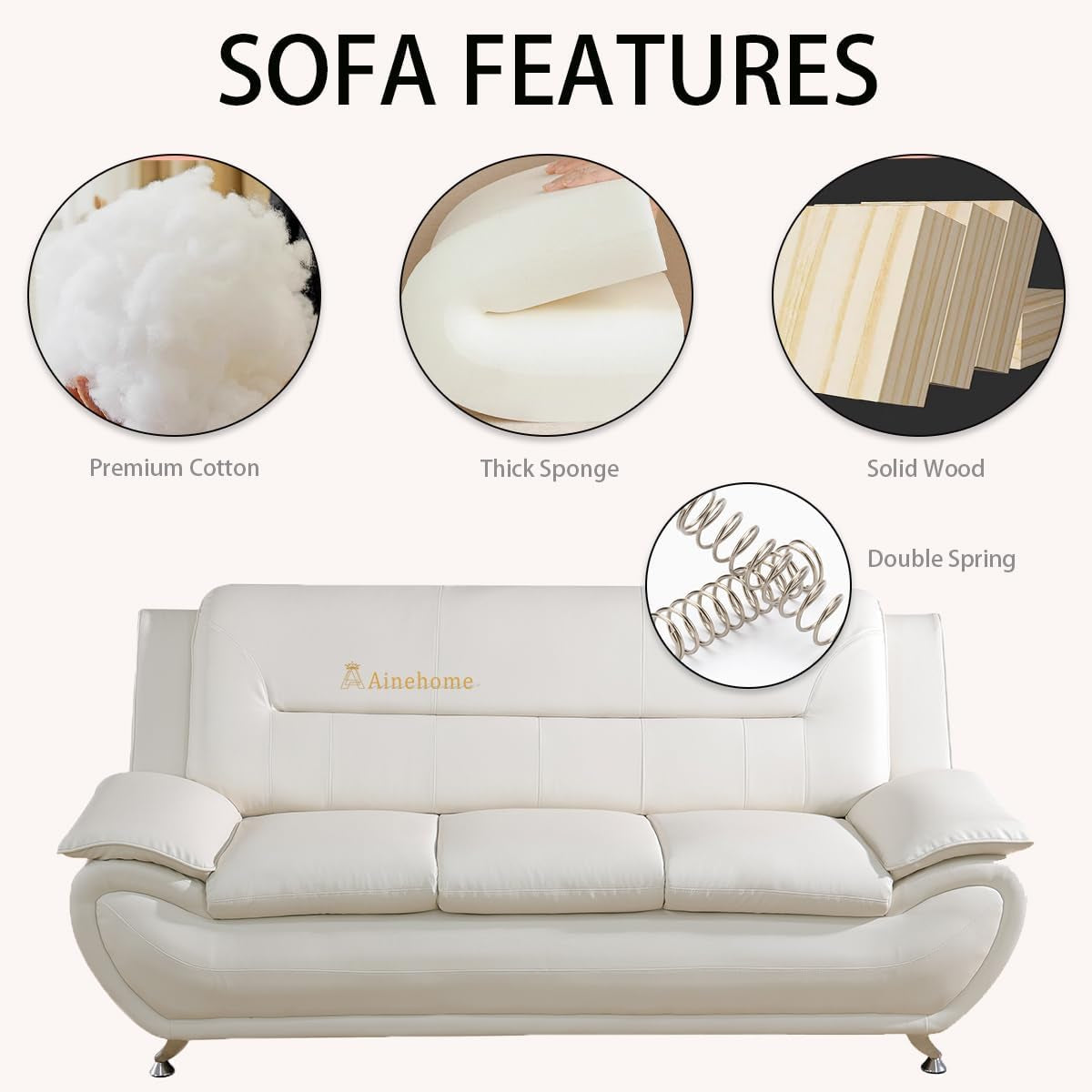 Sectional Sofa Sets, Living Room Furniture Sets Modern Faux Leather Sofa Couch 5-Seat Sofa for Living Room(A-Creamy White, Sofa+Loveseat)-3