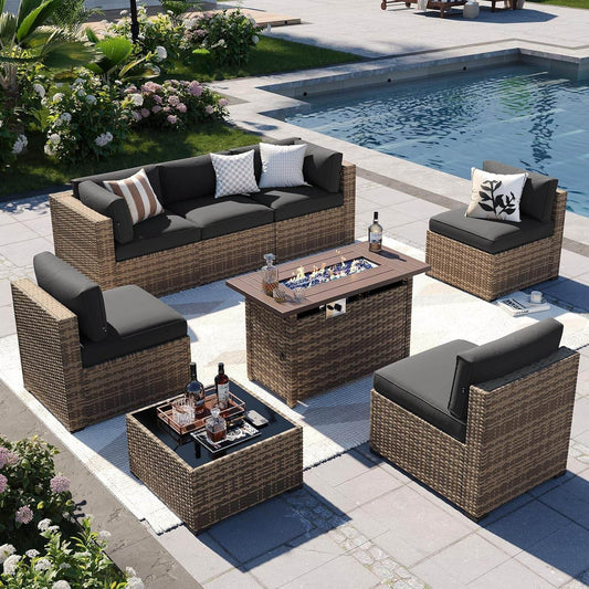 Outdoor Patio Furniture Set with Firepit Table and Cushions - Loft&Timber