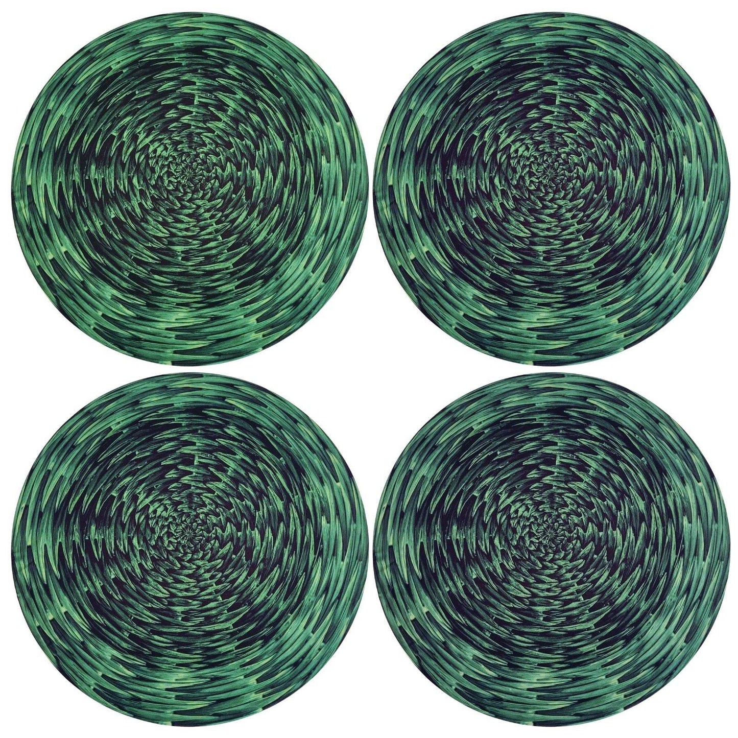 Set of 4 Round Placemats Covers Braided Green 14 Dia inch - Loft&Timber