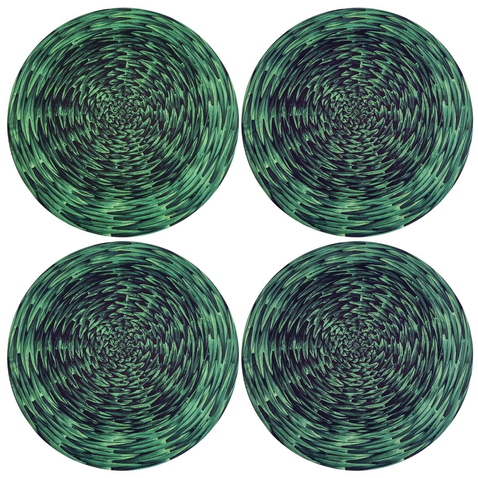 Set of 4 Round Placemats Covers Braided Green 14 Dia inch - Loft&Timber