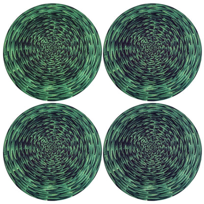 Set of 4 Round Placemats Covers Braided Green 14 Dia inch - Loft&Timber