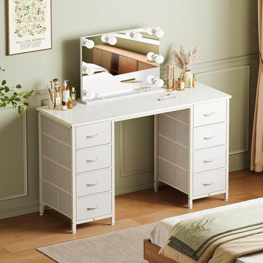 47 Inch Vanity Desk with 8 Drawers, White - Loft&Timber