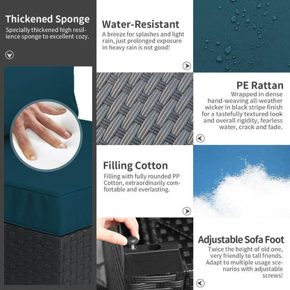 Patio Furniture Set 5 Pieces Outdoor Furniture Sets Patio Couch Outdoor Chairs Coffee Table Peacock Blue Anti-Slip Cushions and Waterproof Covers - Loft&Timber