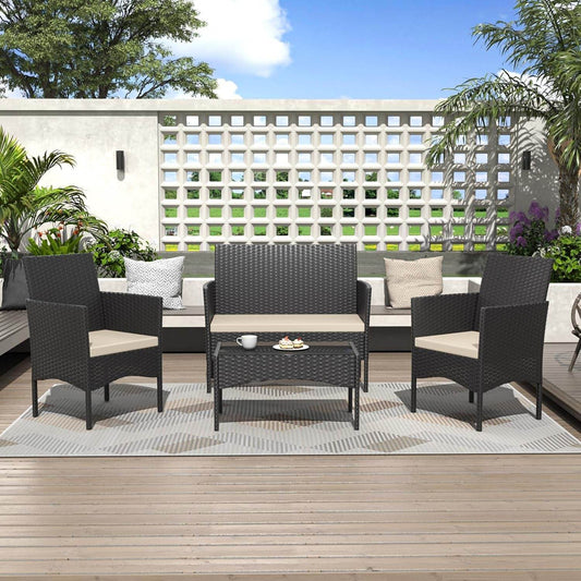 Stylish Four Piece Outdoor Rattan Patio Furniture Set - Loft&Timber