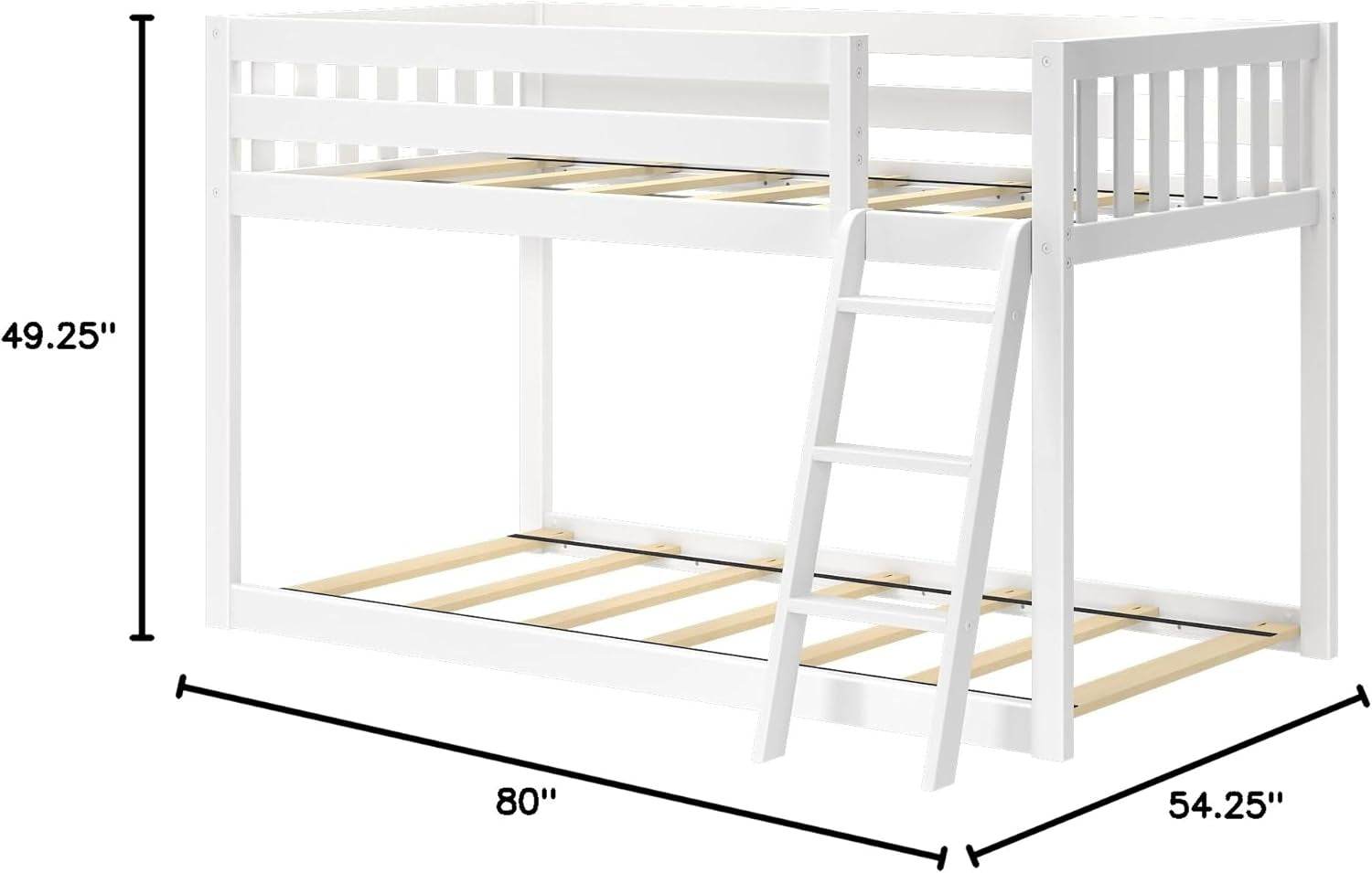 White Fundamental Twin Low Bunk Bed, Kids Solid Wood Modern Bed Frame - Loft&Timber