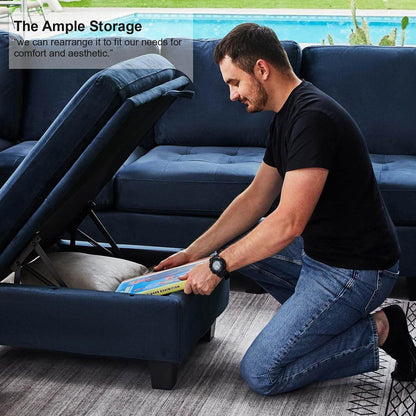 Velvet Modular Sectional Sofa Couch with Storage Convertible Sectional Sleeper Sofa Couch Bed Set with Reversible Chaise Blue - Loft&Timber