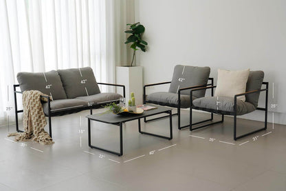 4-Piece Outdoor Furniture Set, Patio Outdoor Sofa with Cushion, Modern Metal Couch with Coffee Table, Outdoor Conversation Set for Porch Deck Balcony Backyard Living Room - Loft&Timber