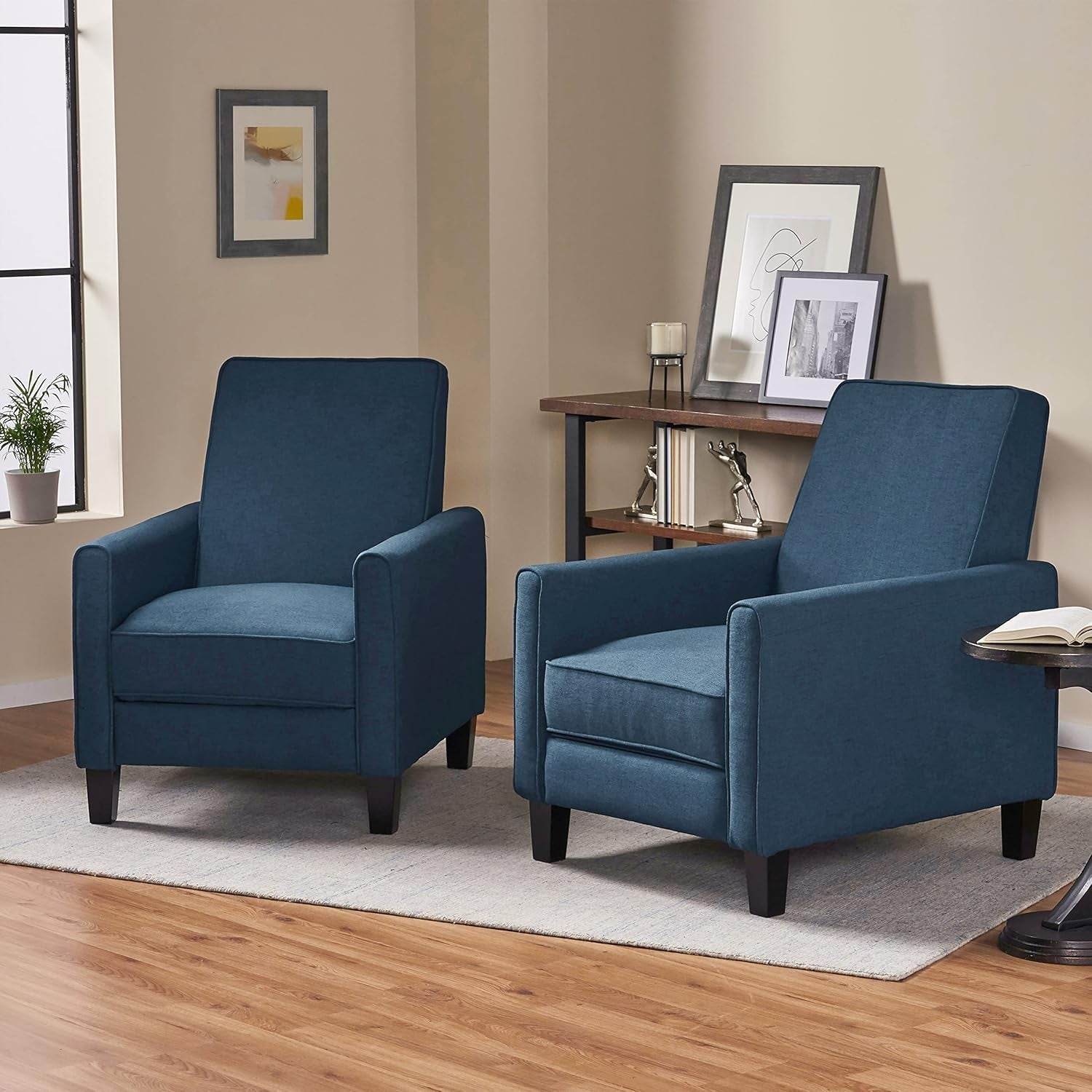 Emmie Fabric Recliner (Set of 2), Navy Blue, Dark Brown - Loft&Timber