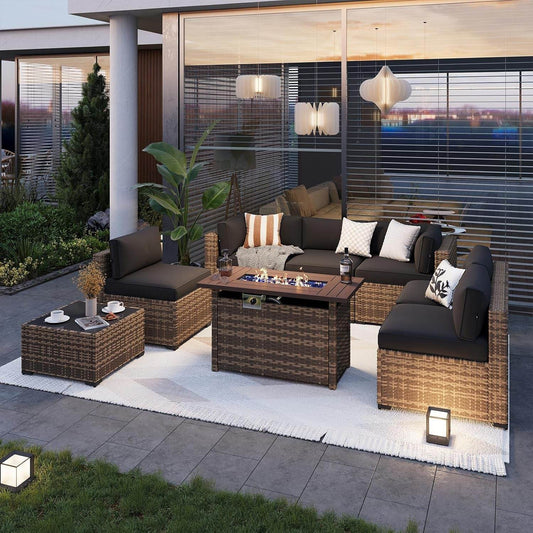 Outdoor Patio Furniture Set with Firepit Table and Cushions - Loft&Timber