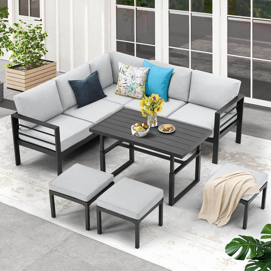 All Weather Aluminum Frame Patio Conversation Set, 7 Pieces Outdoor Patio Furniture, Patio Furniture Set, Outdoor Patio Set for Lawn, Garden, Balcony, Poolside, Conversation Set(Grey - Loft&Timber