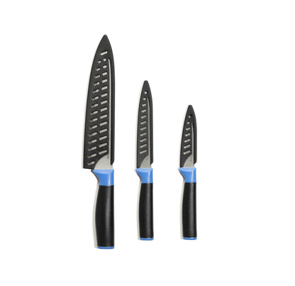 Duo-Grip 3 Piece Kitchen Knife Set With Blade Guards, Blue - Loft&Timber