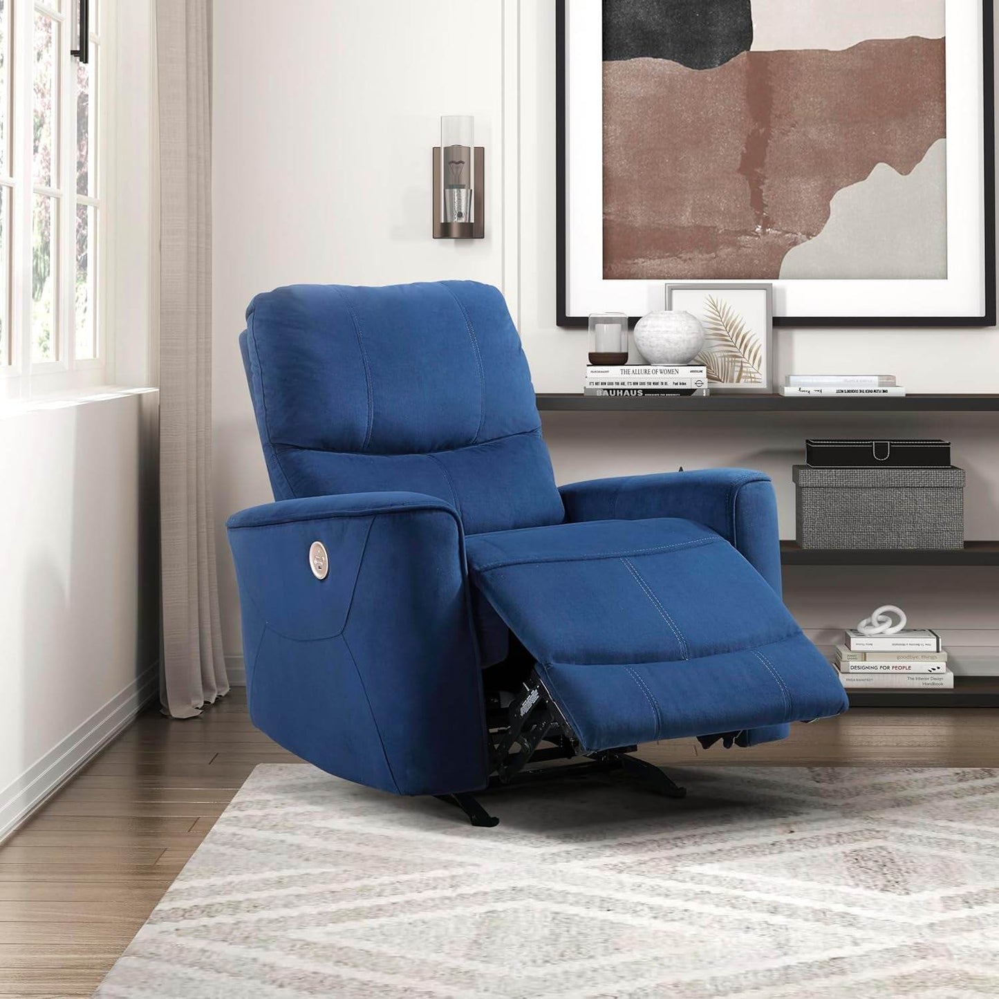 Power Recliner Chair Living Room Velvet Reclining Sofa Chair, Home Theater Seating, Power Rocker Recliner Sofa Chair for Living Room/Office/Apartment, Navy - Loft&Timber