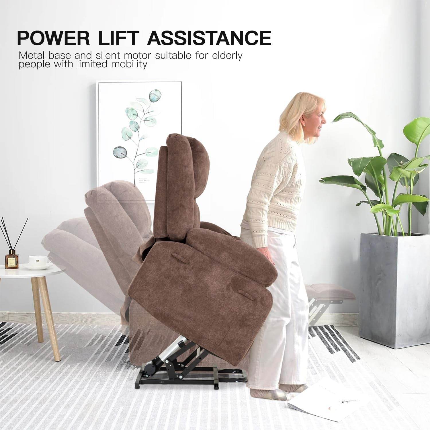 Electric Power Lift Recliner Chair with Massage and Heat, Standing Assistance for Elderly People, Extended Footrest Chair for Living Room Comfy Overstuffed Recliner - Loft&Timber