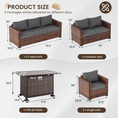 Patio Furniture Set with Fire Pit Table, 5 Pieces Outdoor Furniture Sets, Wicker Patio Conversation Sets W/Waterproof Covers for Backyard, Porch, Balcony, Poolside(Grey) - Loft&Timber