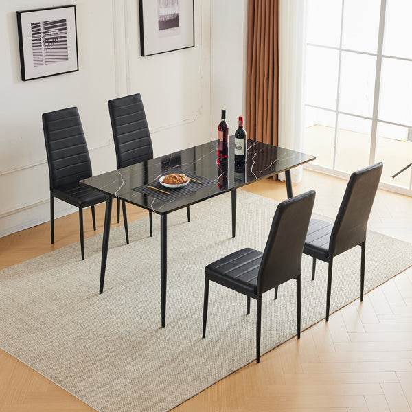 Rectangular table with arc MDF Black tabletop splicing PVC marble surface 140*76*76cm - Loft&Timber