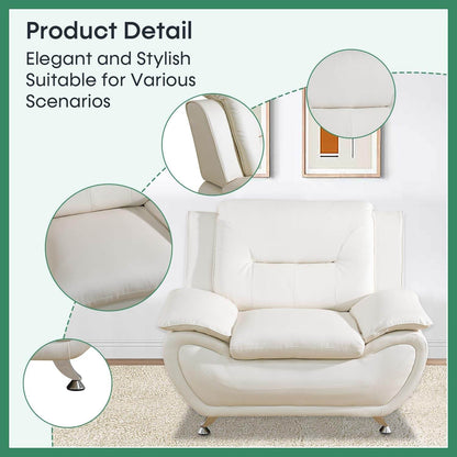 Leather Sofa Set,Leather Sofa Set for Living Room Furniture Sets, Loveseat Sofa with Chair 3-Piece for Living Room/Office/Apartment(White) - Loft&Timber