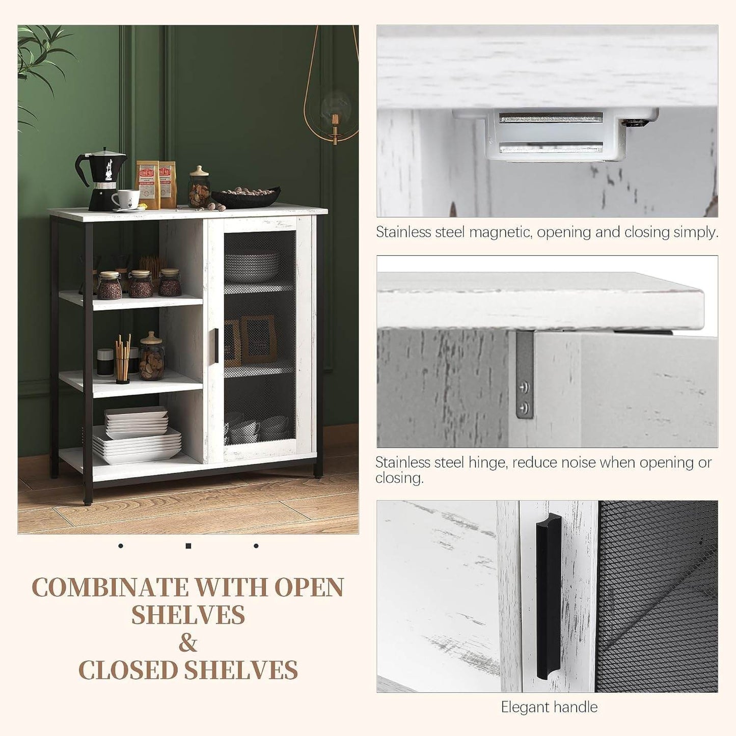 Mini Coffee Bar Cabinet with Storage, 27.5'' Small Kitchen Bar Table, Cute Corner Bar Cabinet for Tea, Buffet Sideboard Cabinet for Dining Room, Farmhouse Coffee Station for Wine (White) - Loft&Timber