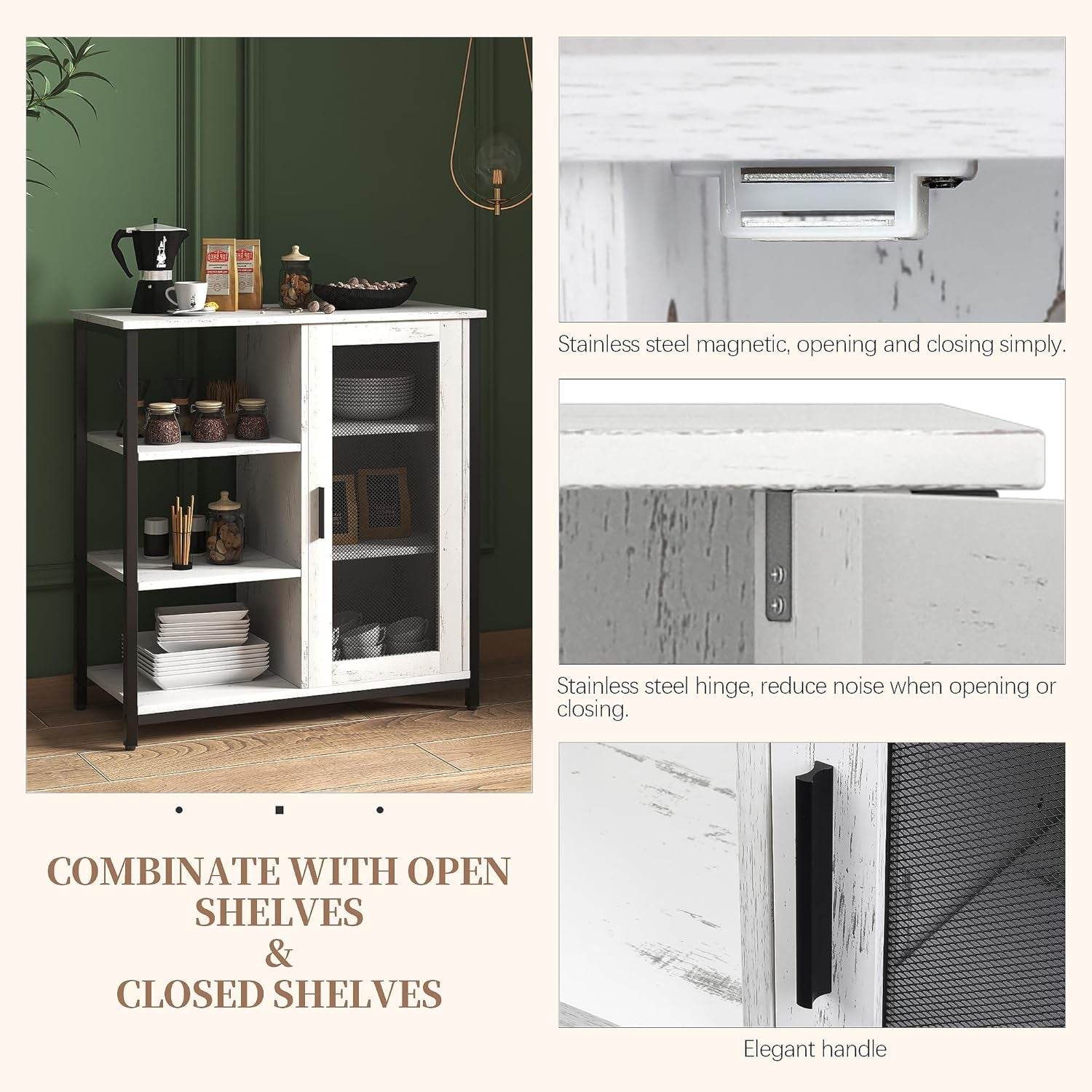 Mini Coffee Bar Cabinet with Storage, 27.5'' Small Kitchen Bar Table, Cute Corner Bar Cabinet for Tea, Buffet Sideboard Cabinet for Dining Room, Farmhouse Coffee Station for Wine (White) - Loft&Timber