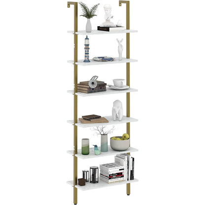 Marble White 6-Tier Ladder Shelf Bookcase - Loft&Timber