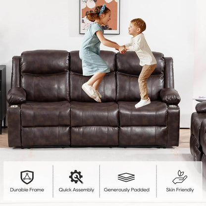 Recliner Sofa Set - Reclining Sofa Couch Set, 2 Pieces Recliner Furniture Sofa Set, 3-Seater Reclining Sofa & 2-Seater Reclining Loveseat with Massage & Heat for Living Room (Brown) - Loft&Timber