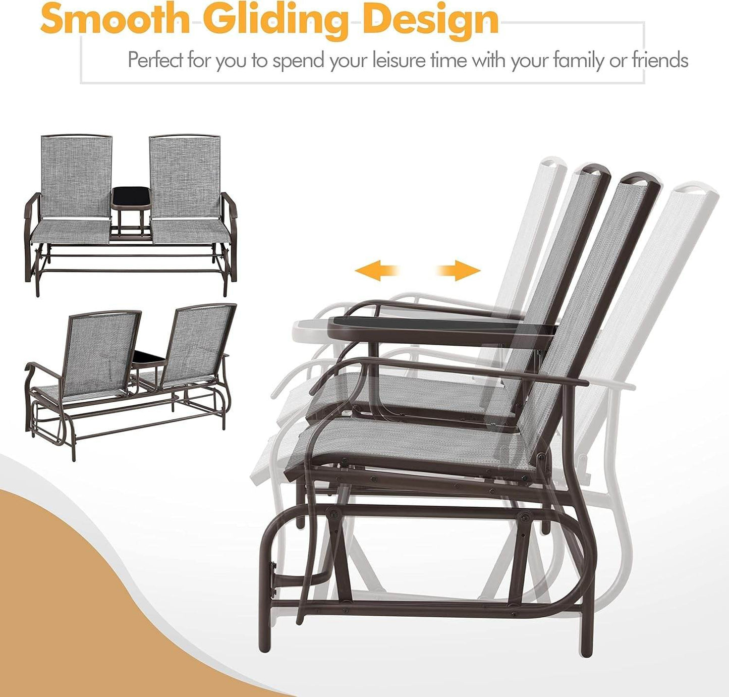 Two-Seat Outdoor Glider Bench with Center Table - Loft&Timber