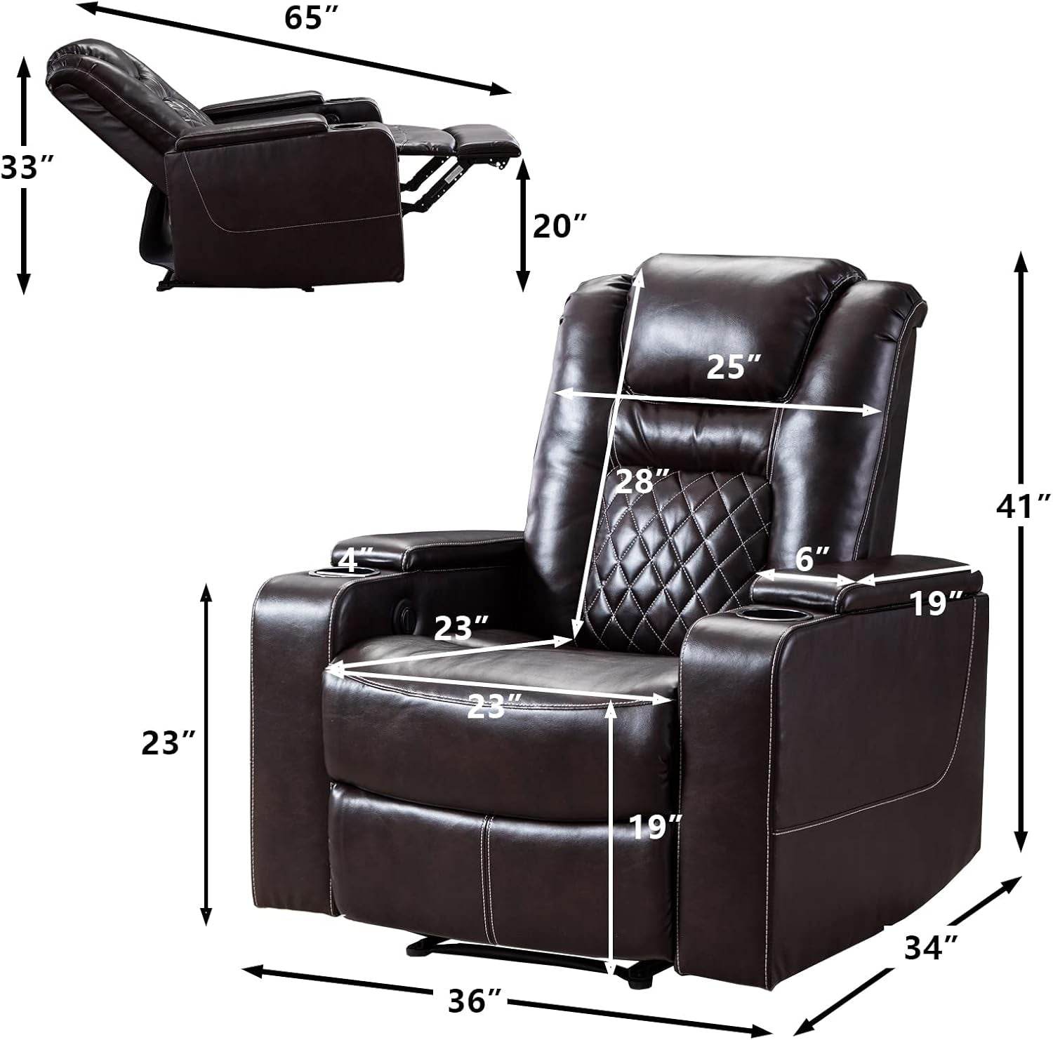 Electric Power Recliner Chair (Brown) - Loft&Timber