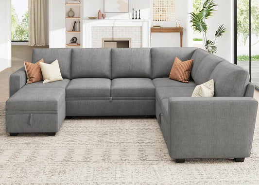 Modular Sectional Sleeper Sofa U-Shaped, Warm Grey - Loft&Timber