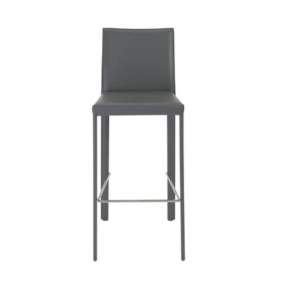 Set of Two 30" Gray Faux Leather and Steel Bar Height Bar Chairs - Loft&Timber