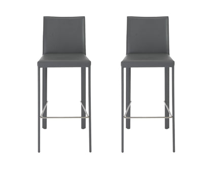 Set of Two 30" Gray Faux Leather and Steel Bar Height Bar Chairs - Loft&Timber